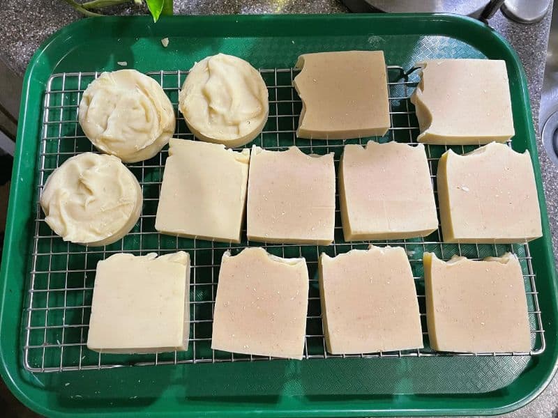 soap curing on a rack