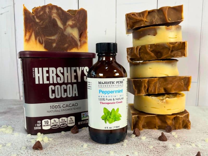 cocoa mint soap with the cocoa powder and peppermint essential oil
