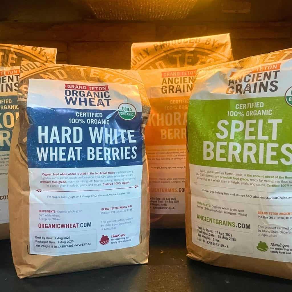 bags of wheat berries from Grand Teton Ancient Grains