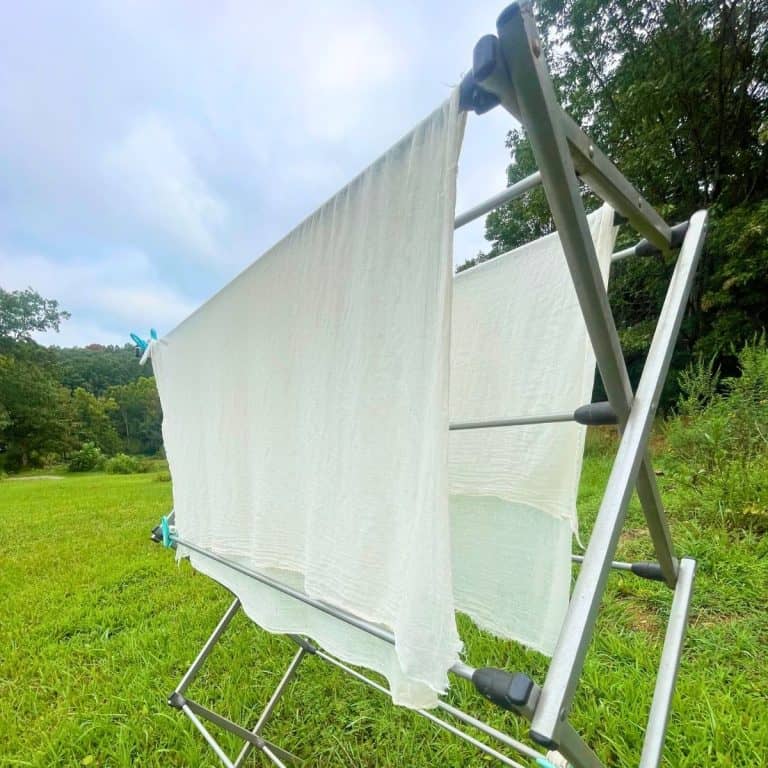 cheesecloth drying on the drying rack