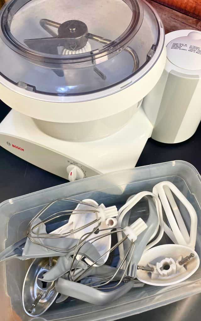 Bosch mixer and the parts tote