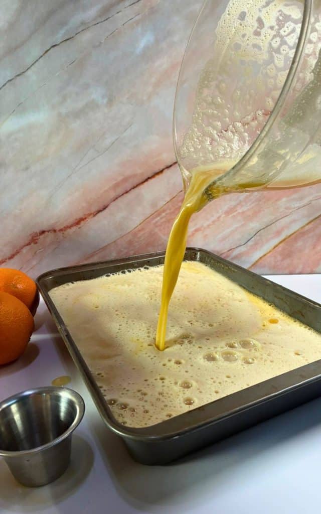 prepared punch being poured into 13x9 pan