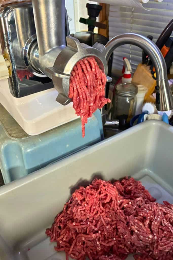grinding fresh pork