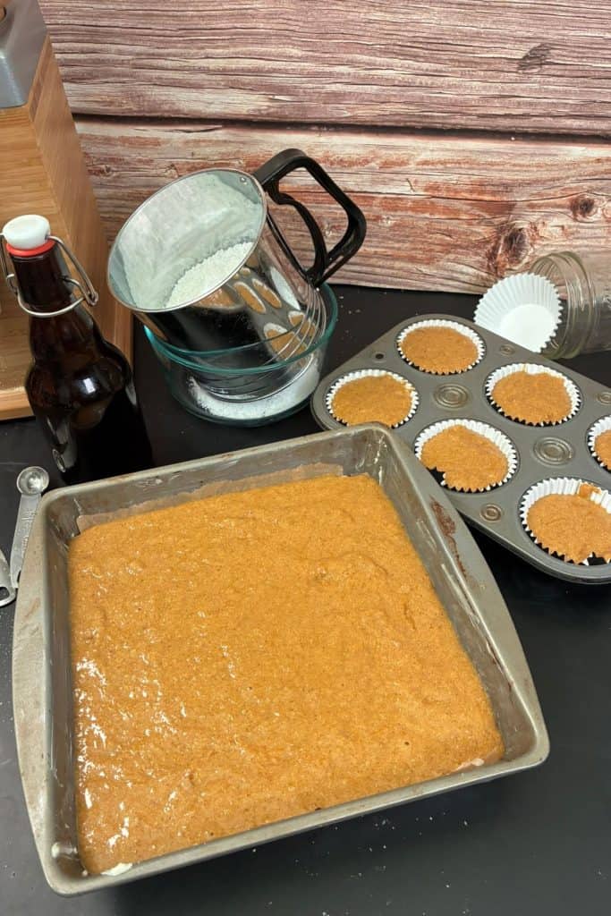 prepared batter in pans