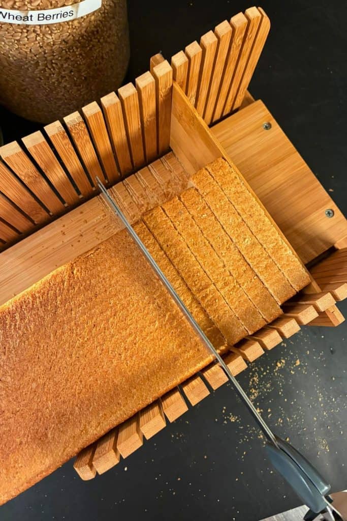 slicing bread with electric knife