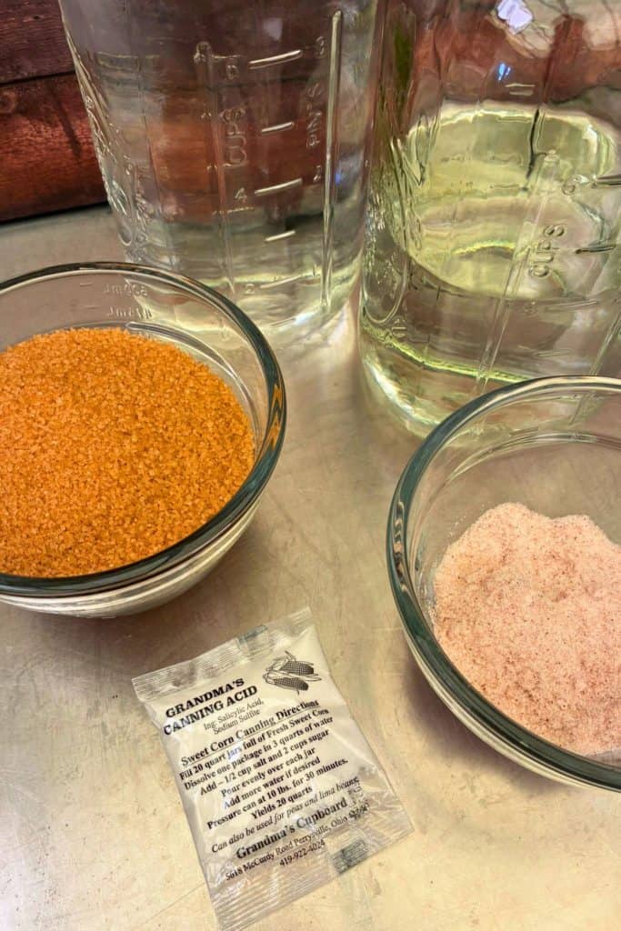 ingredients used to can sweet corn using Grandma's Canning Acid